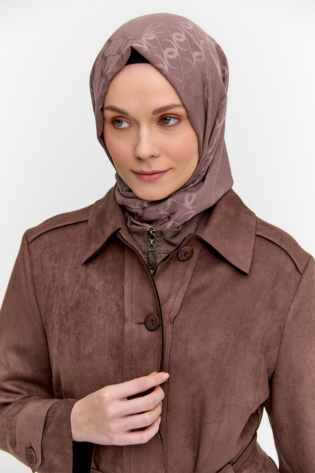 Kuşaklı Süet Görünümlü Kap, Tesettür Giyim