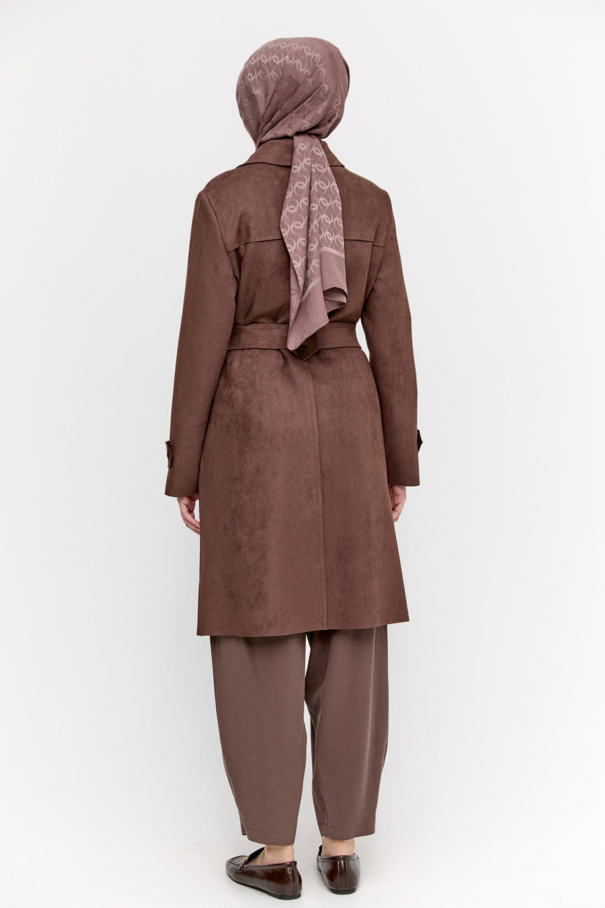 Kuşaklı Süet Görünümlü Kap, Tesettür Giyim