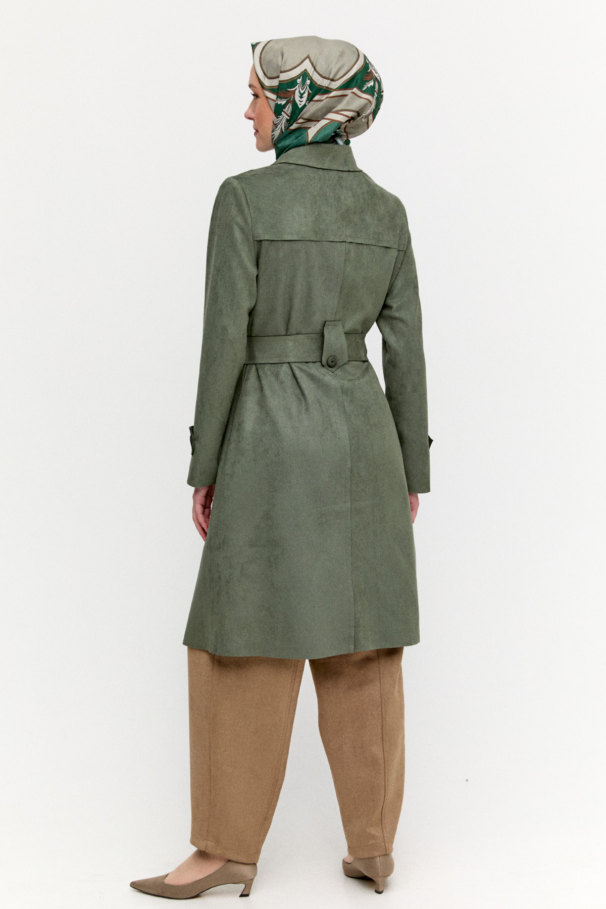 Kuşaklı Süet Görünümlü Kap, Tesettür Giyim