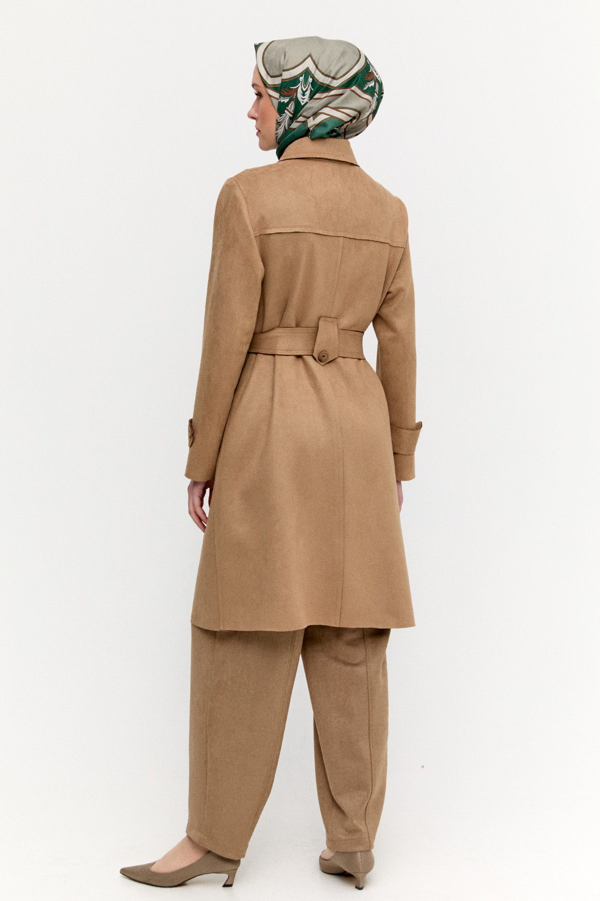 Kuşaklı Süet Görünümlü Kap, Tesettür Giyim