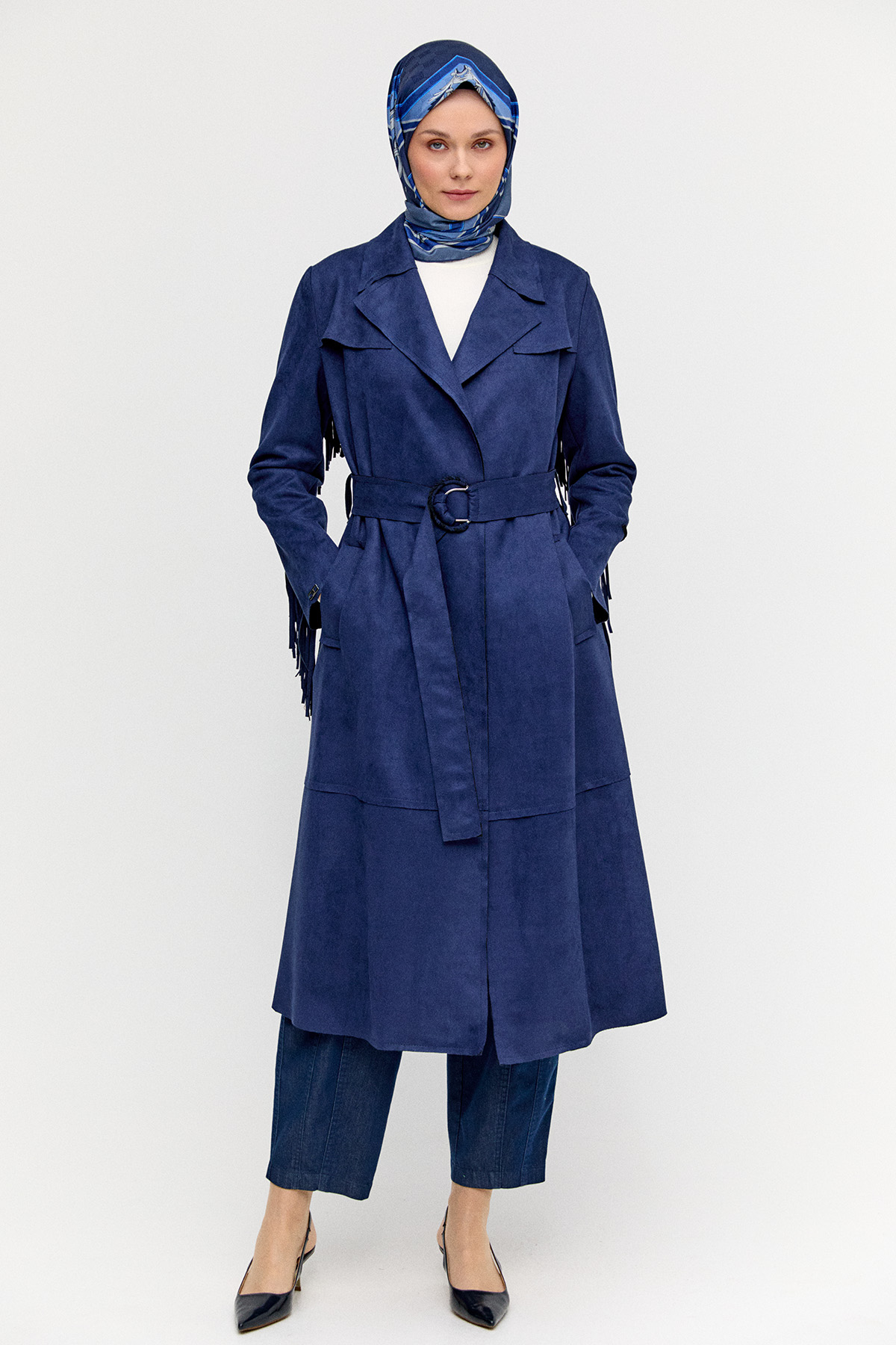 Püskül Detaylı Süet Dokulu Kap, Tesettür Giyim