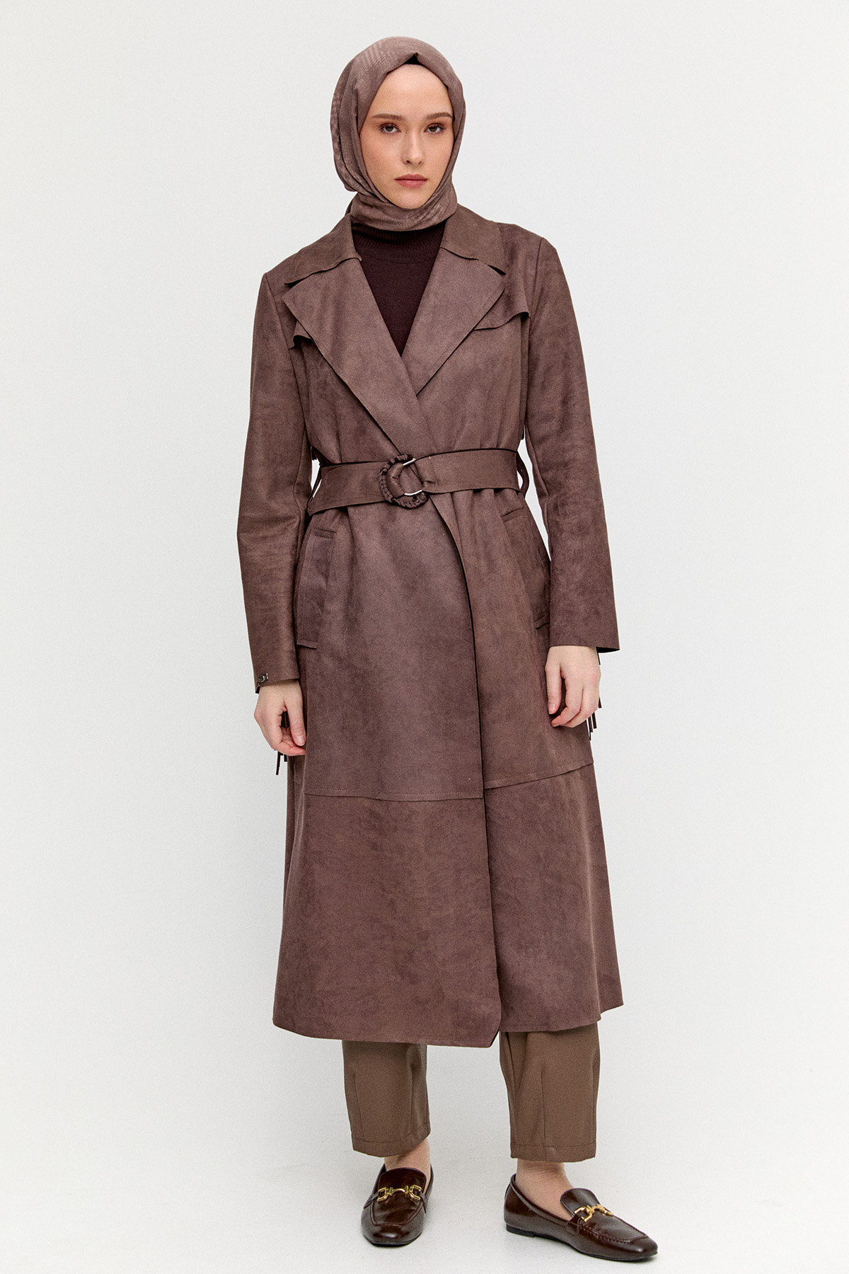 Püskül Detaylı Süet Dokulu Kap, Tesettür Giyim