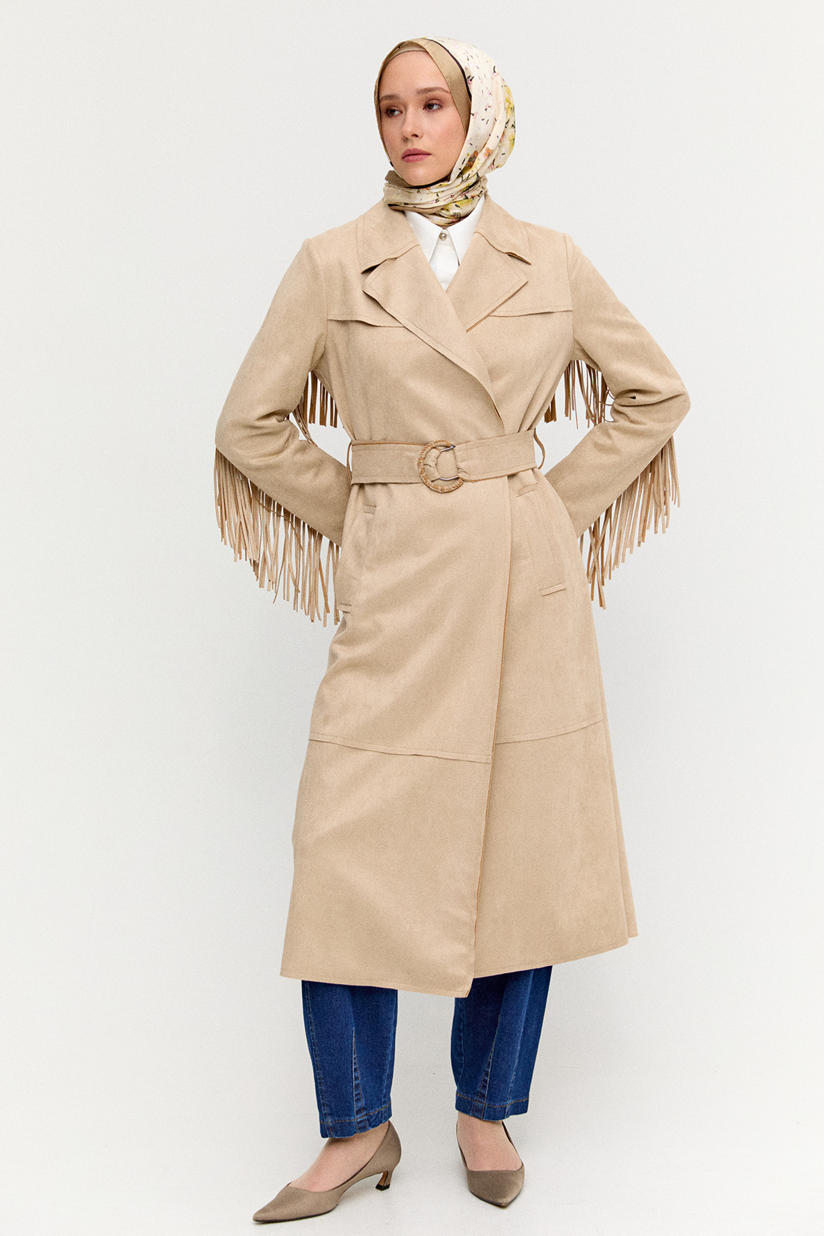 Püskül Detaylı Süet Dokulu Kap, Tesettür Giyim