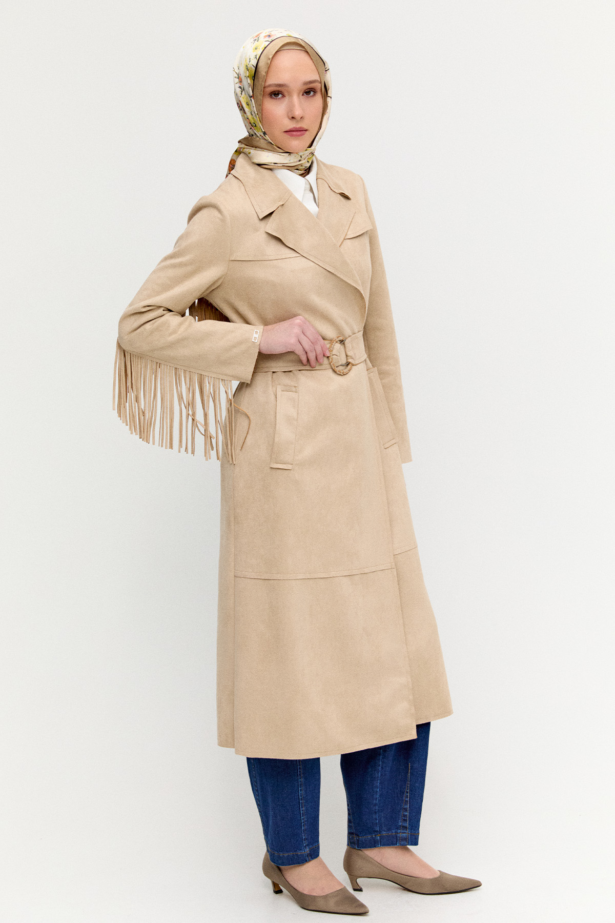 Püskül Detaylı Süet Dokulu Kap, Tesettür Giyim