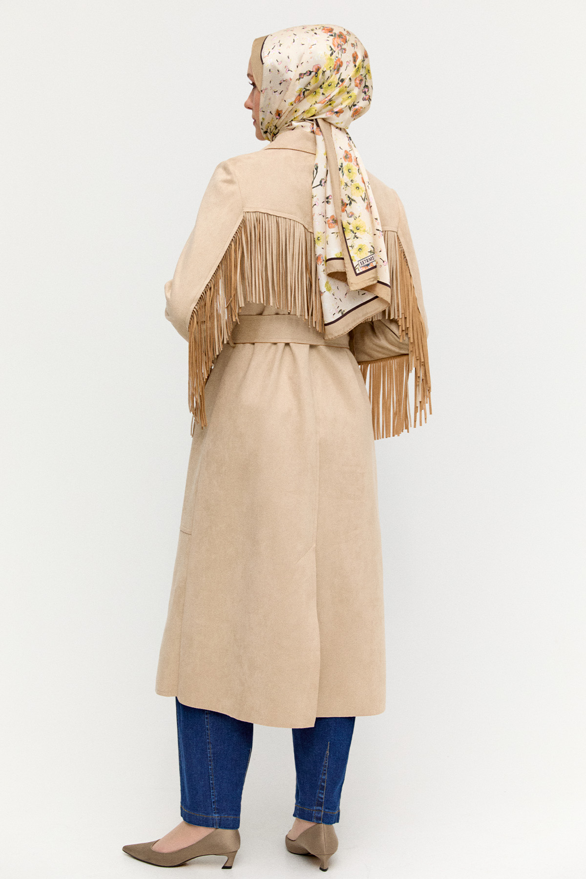 Püskül Detaylı Süet Dokulu Kap, Tesettür Giyim