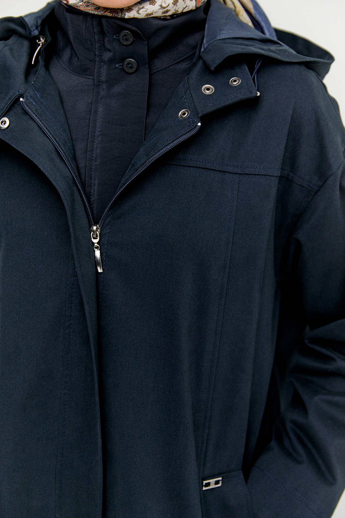 Fermuarlı Kapüşonlu Uzun Kap, Tesettür Giyim