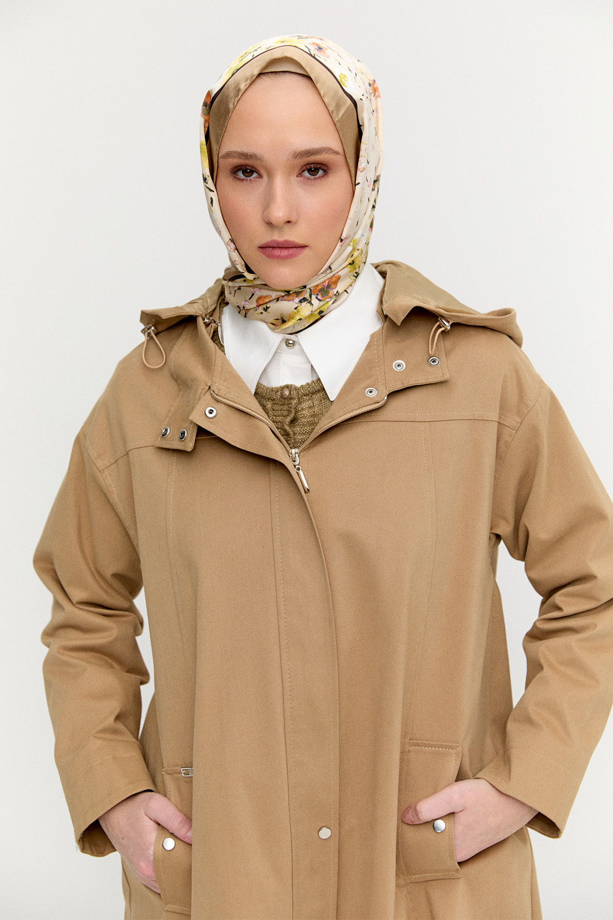 Fermuarlı Kapüşonlu Uzun Kap, Tesettür Giyim