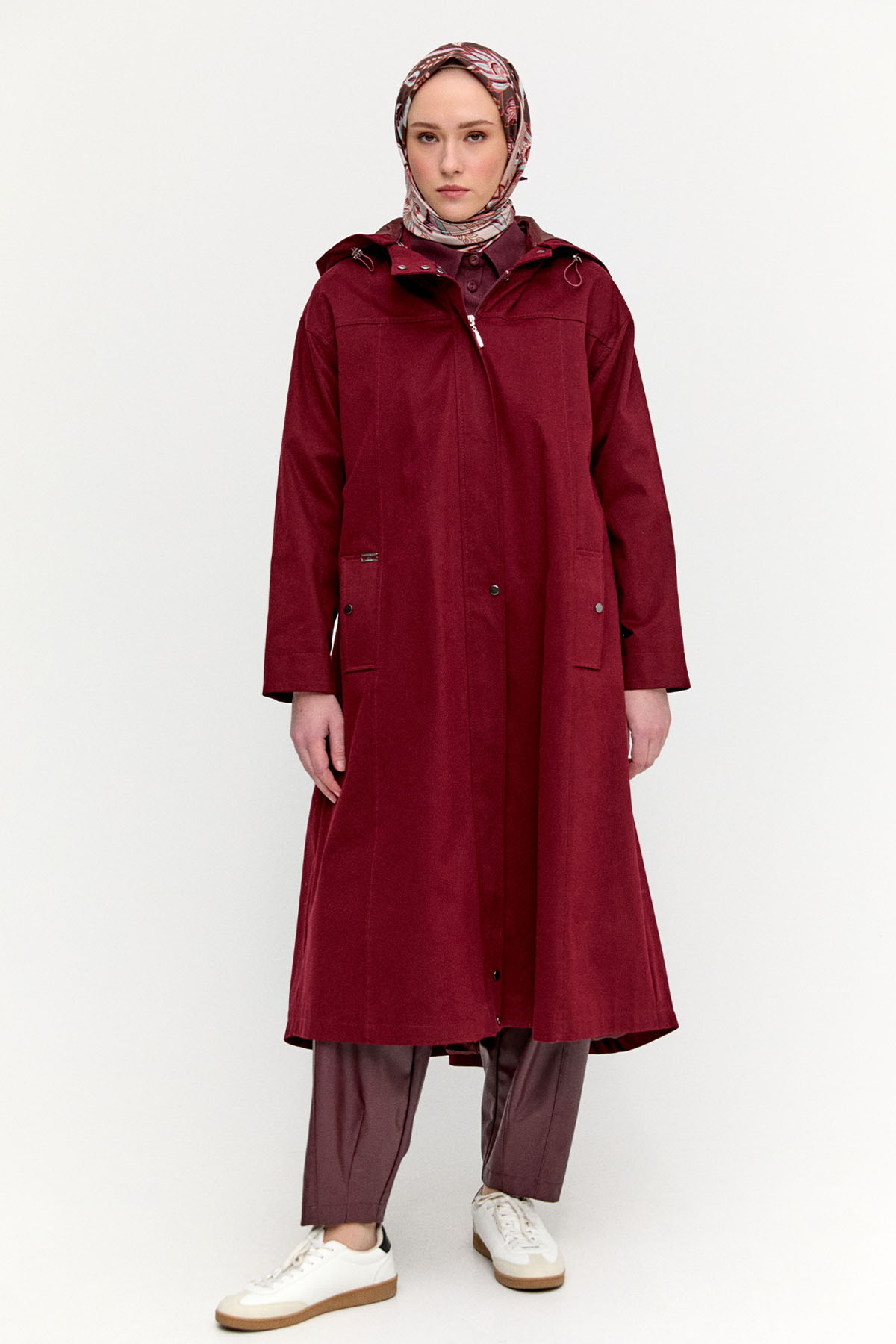 Fermuarlı Kapüşonlu Uzun Kap, Tesettür Giyim