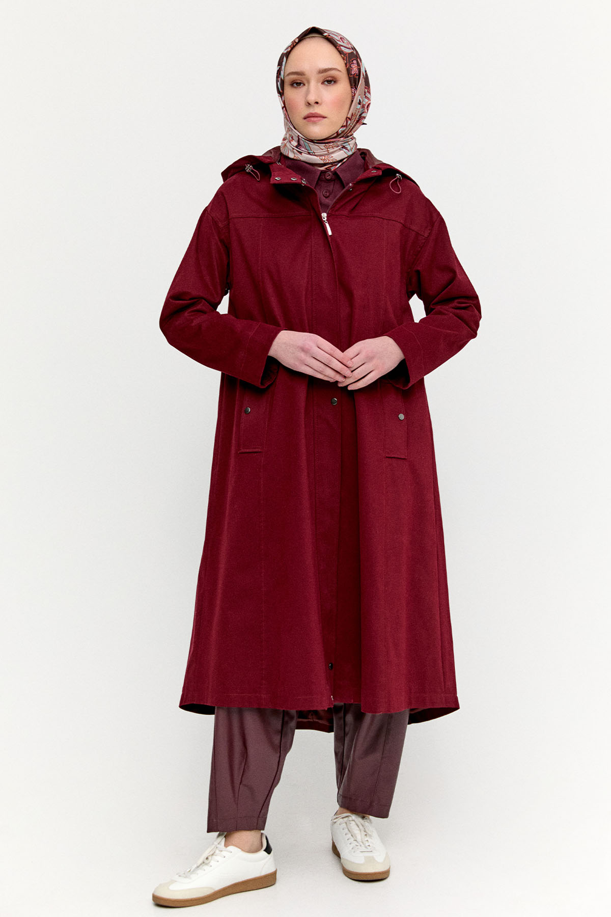 Fermuarlı Kapüşonlu Uzun Kap, Tesettür Giyim