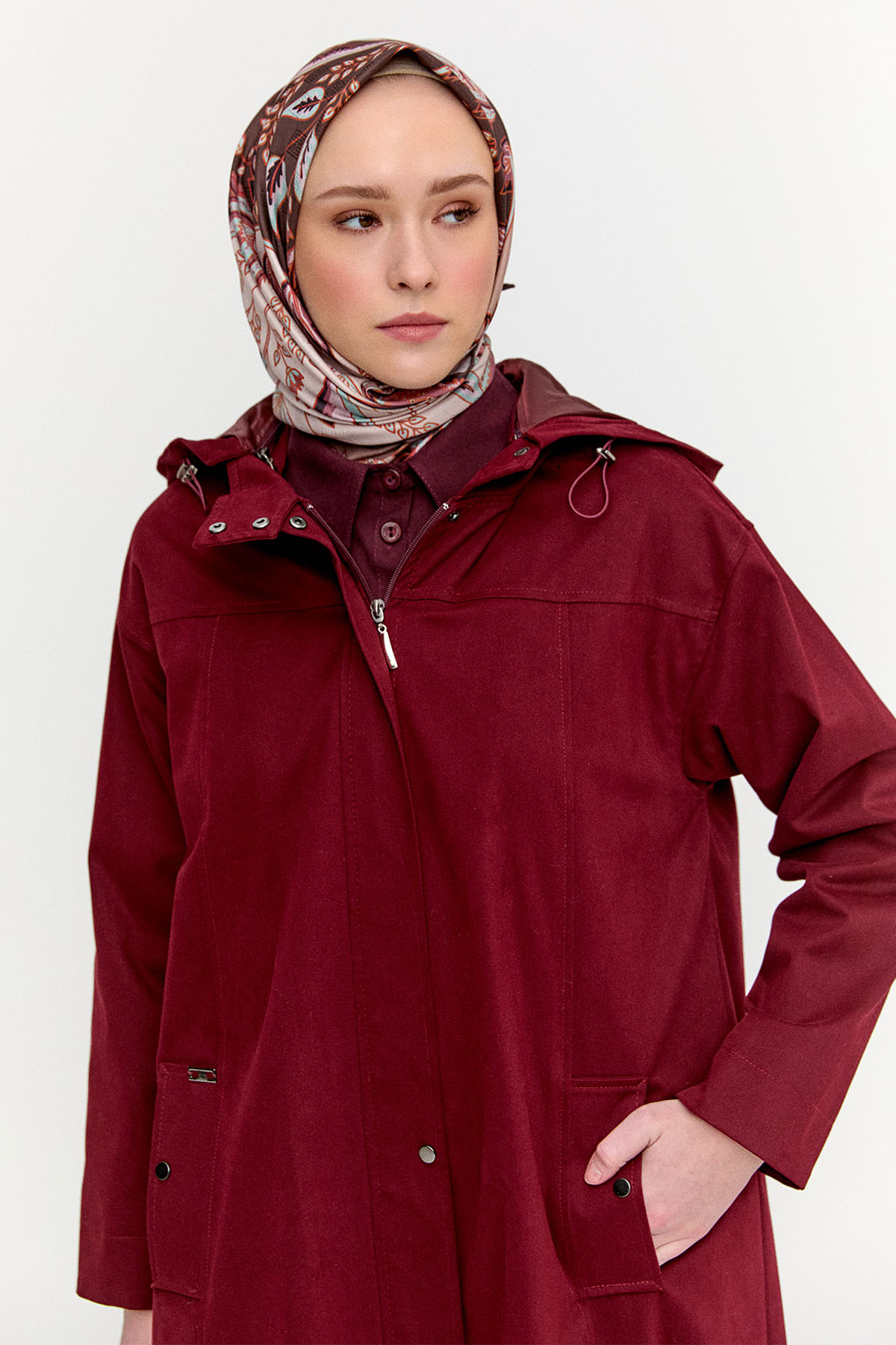 Fermuarlı Kapüşonlu Uzun Kap, Tesettür Giyim