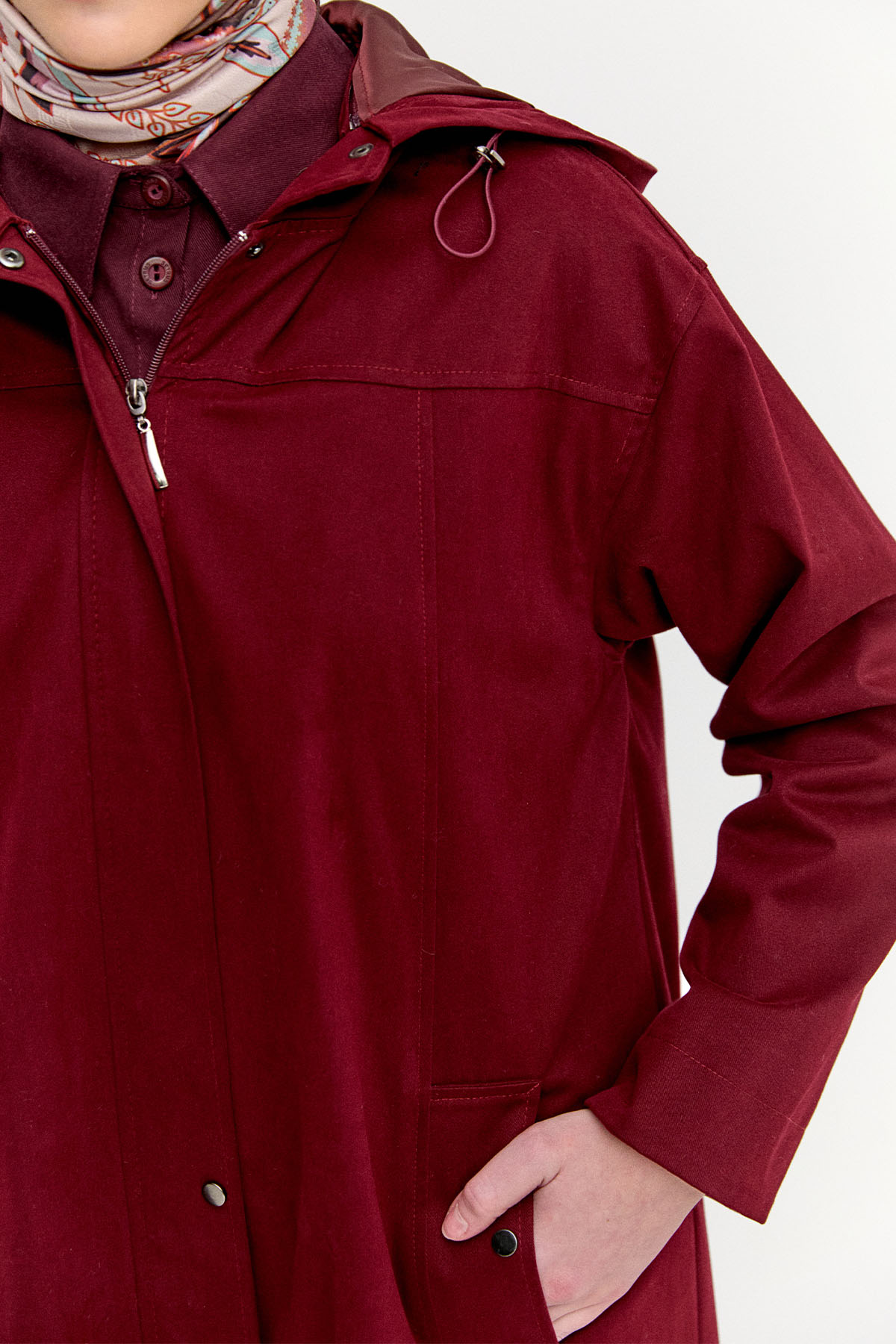 Fermuarlı Kapüşonlu Uzun Kap, Tesettür Giyim