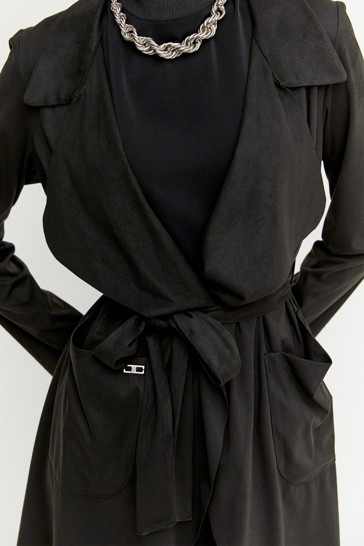 Ceket Yakalı Süet Görünümlü Kap, Tesettür Giyim