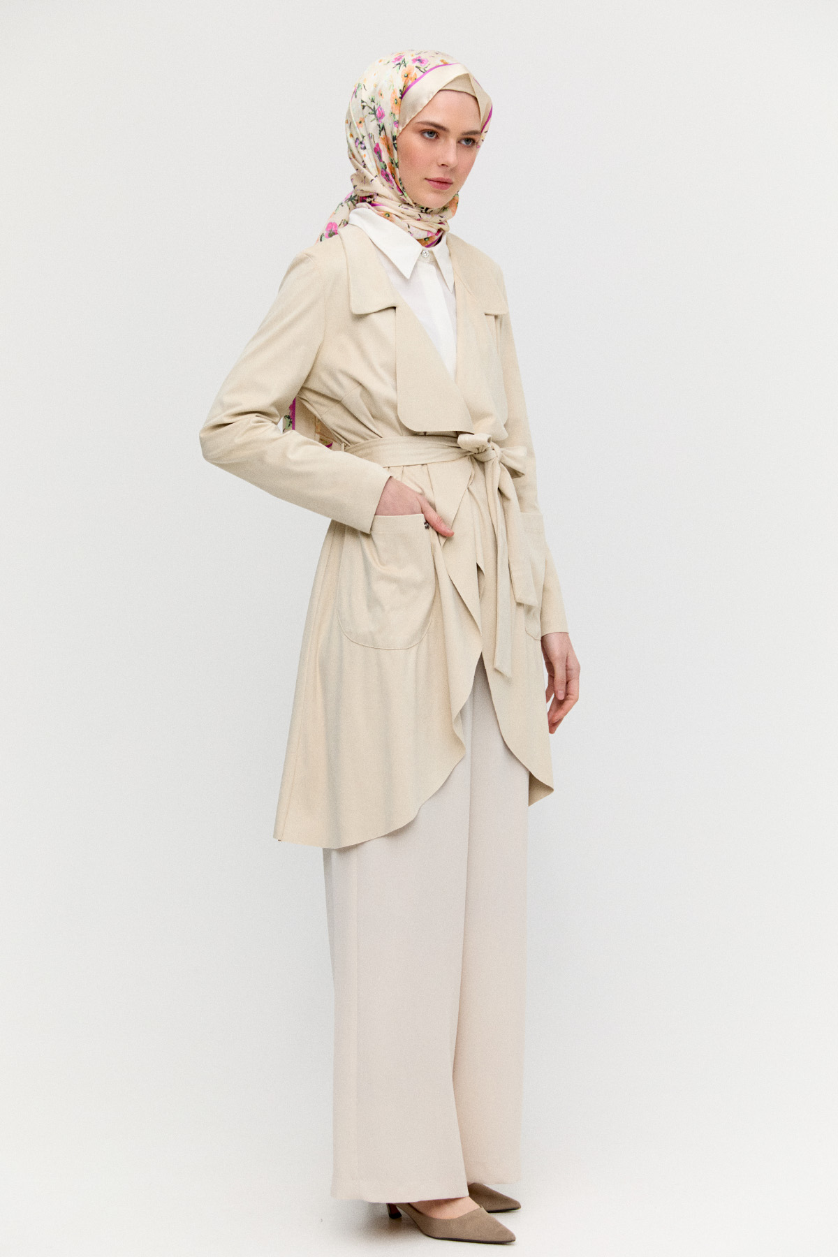 Ceket Yakalı Süet Görünümlü Kap, Tesettür Giyim