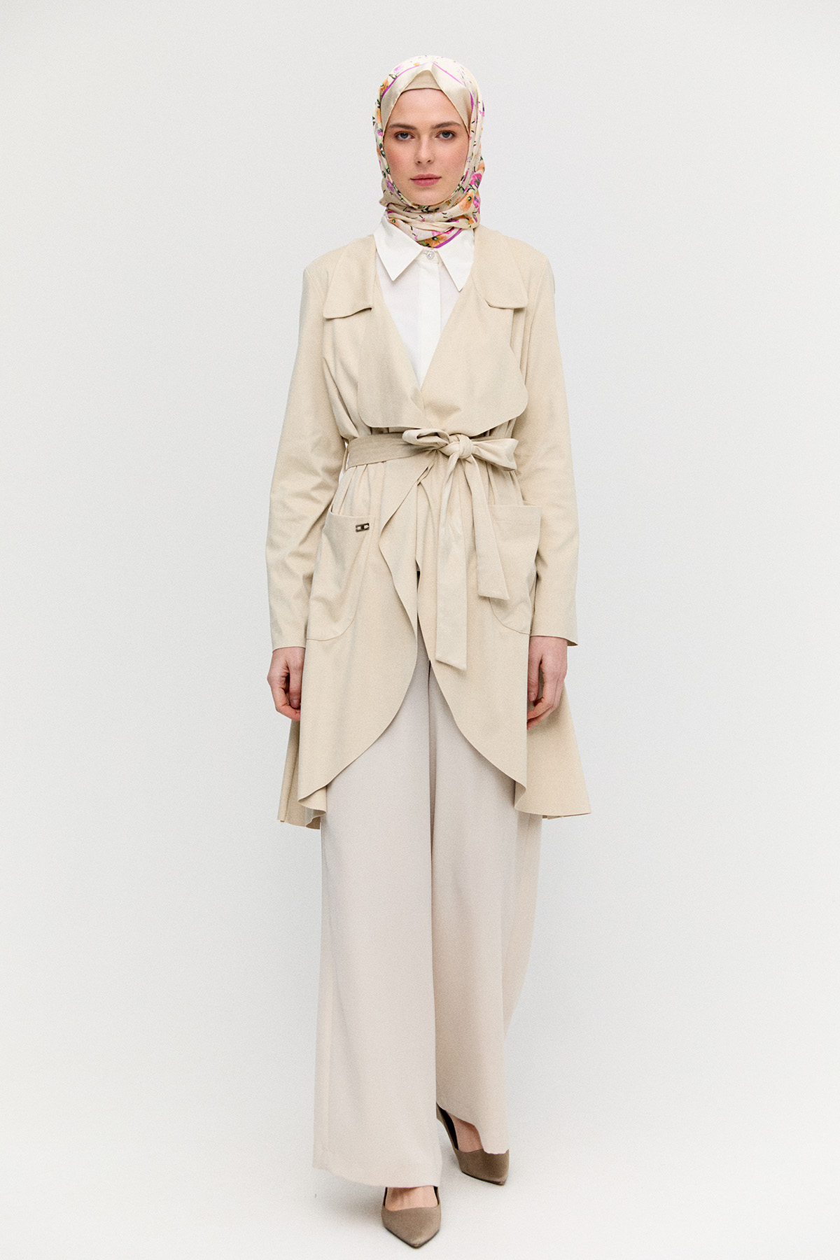 Ceket Yakalı Süet Görünümlü Kap, Tesettür Giyim