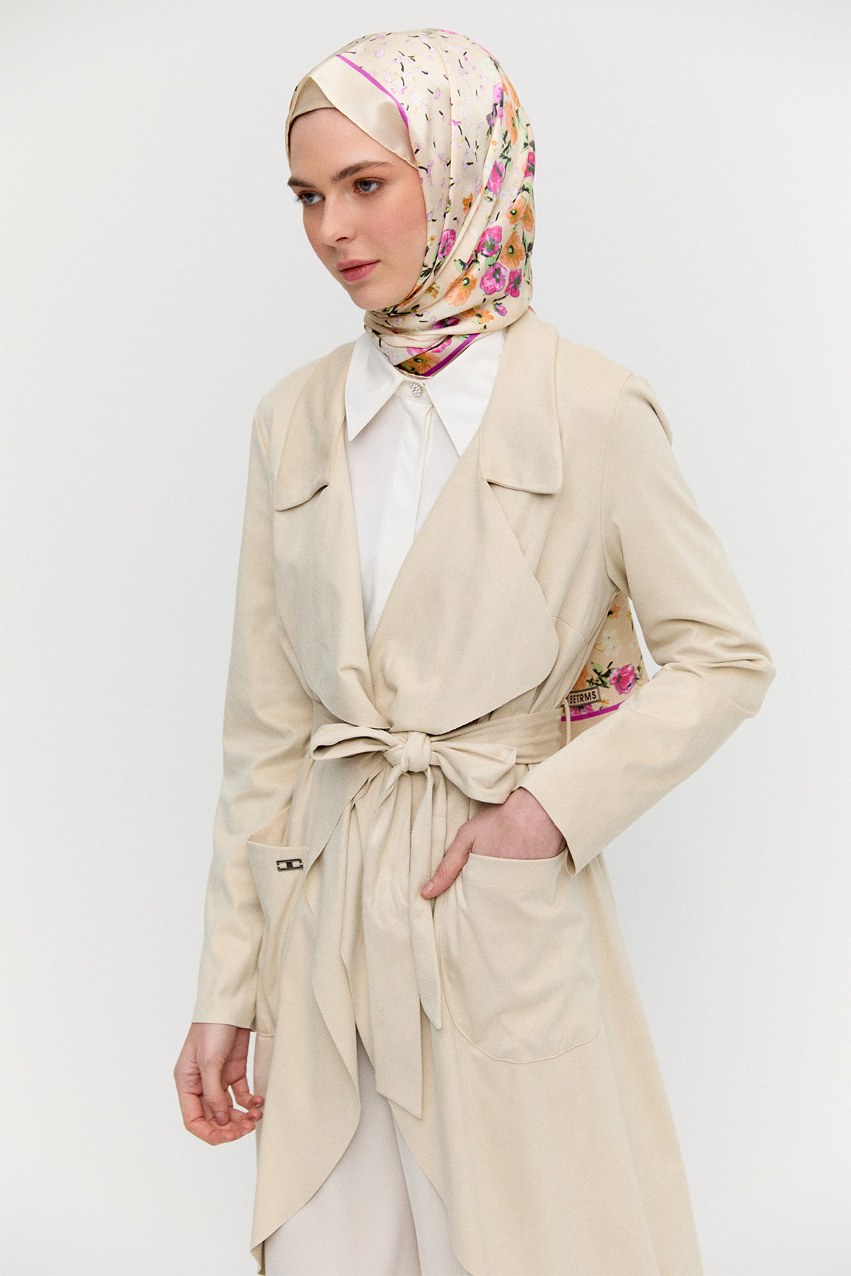 Ceket Yakalı Süet Görünümlü Kap, Tesettür Giyim