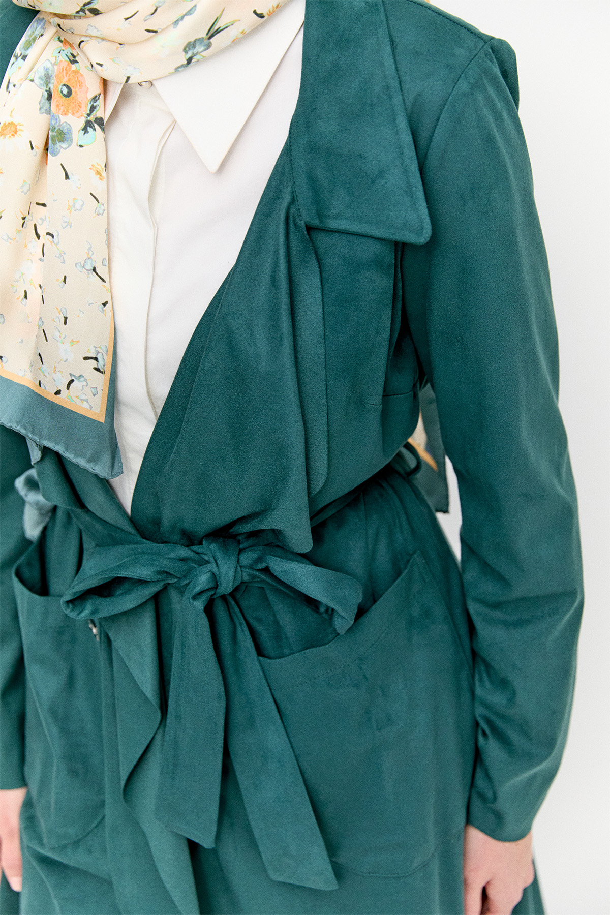 Ceket Yakalı Süet Görünümlü Kap, Tesettür Giyim