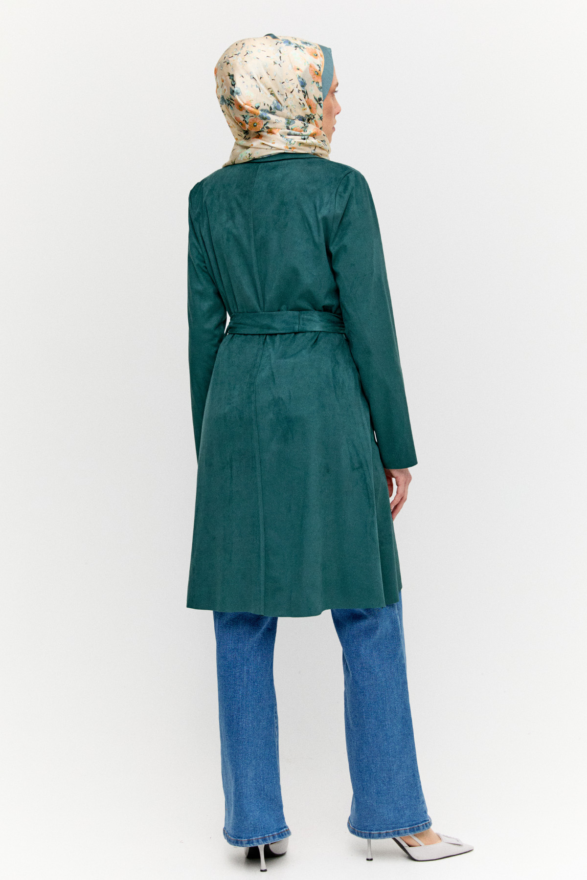 Ceket Yakalı Süet Görünümlü Kap, Tesettür Giyim