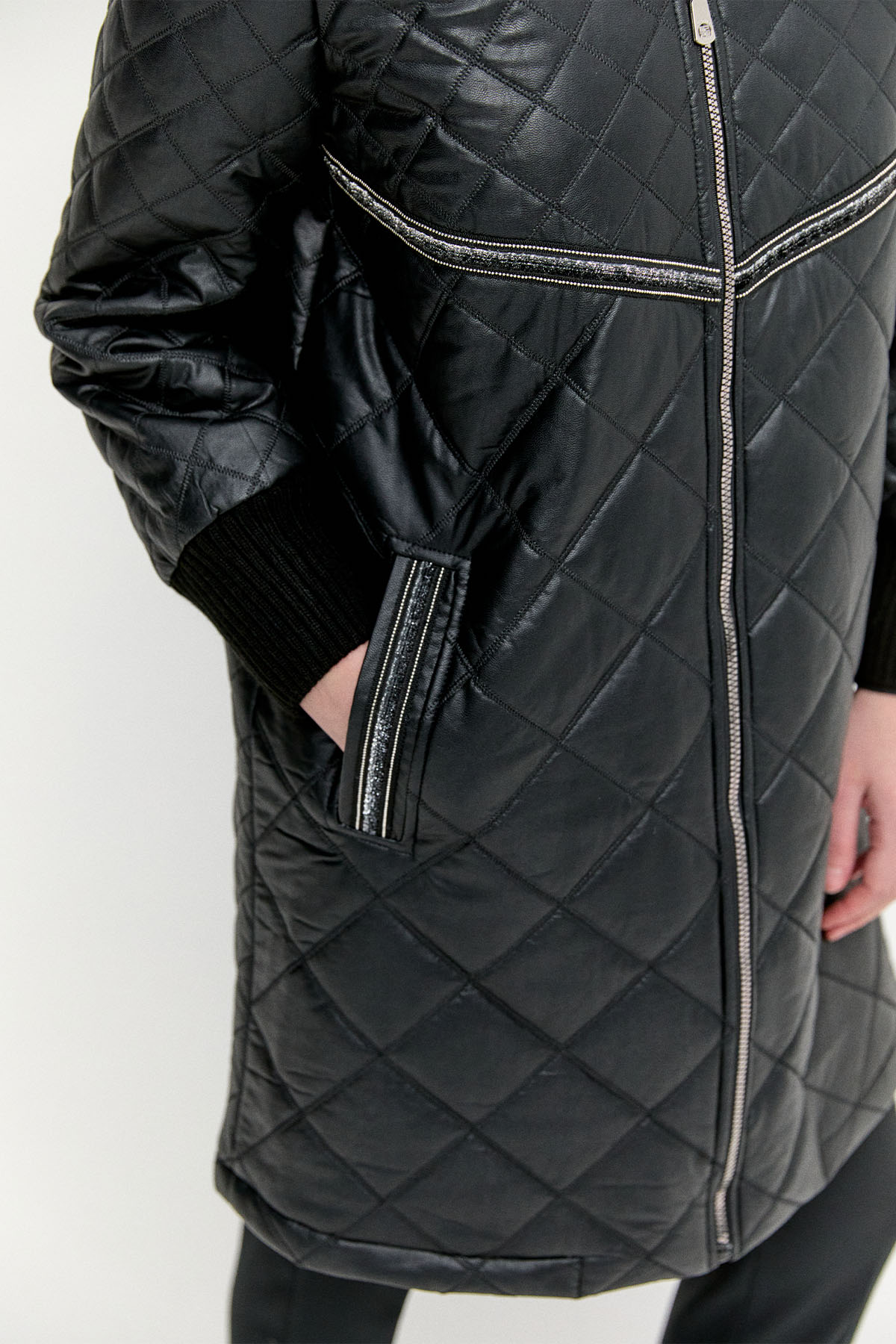 Suni Deri Fermuarlı Kapitone Kaban, Tesettür Giyim