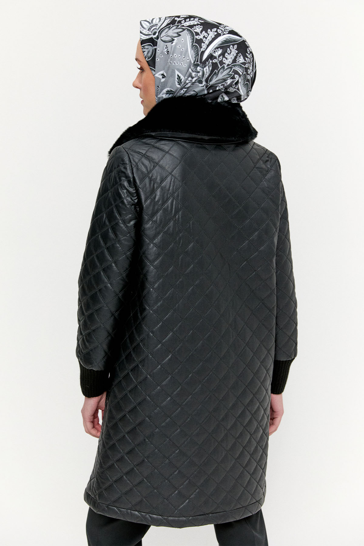 Suni Deri Fermuarlı Kapitone Kaban, Tesettür Giyim