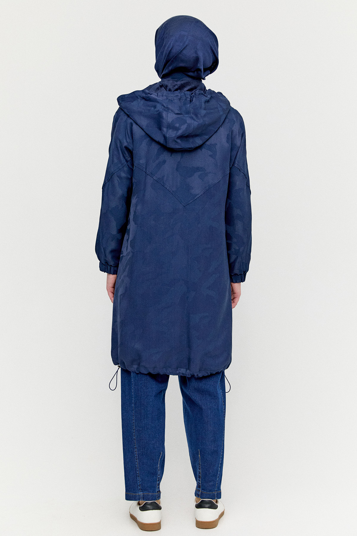 Kapüşonlu Jakarlı Peluş Astarlı Kap, Tesettür Giyim