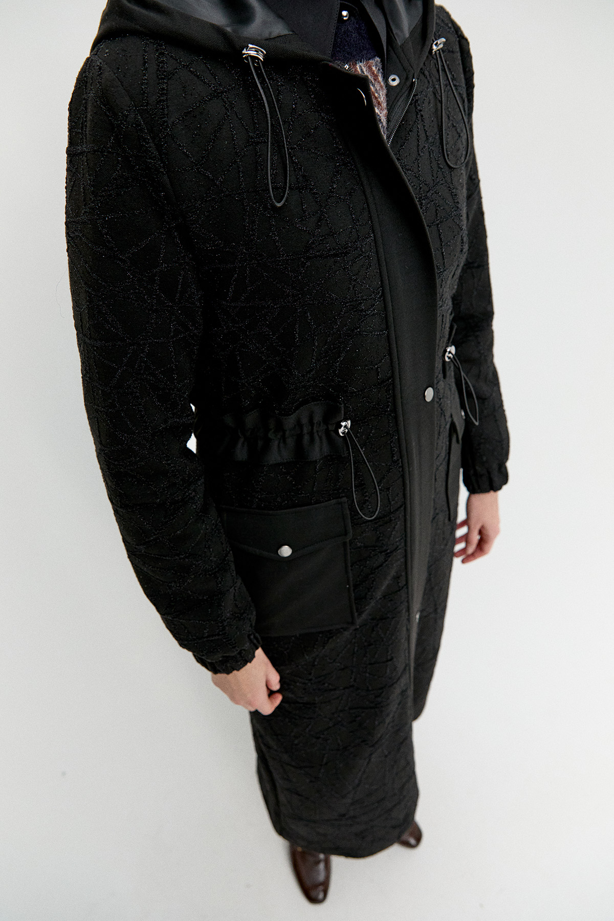 Kapüşonlu Stoperli Dokulu Kap, Tesettür Giyim