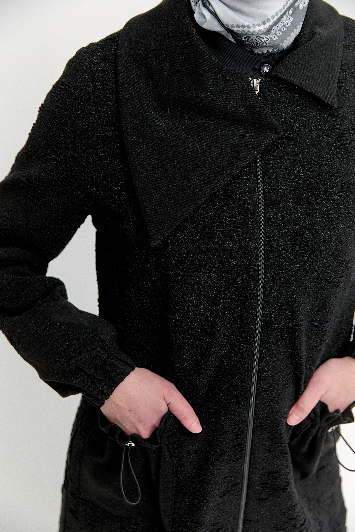 Dokulu Fermuarlı Örme Kap, Tesettür Giyim