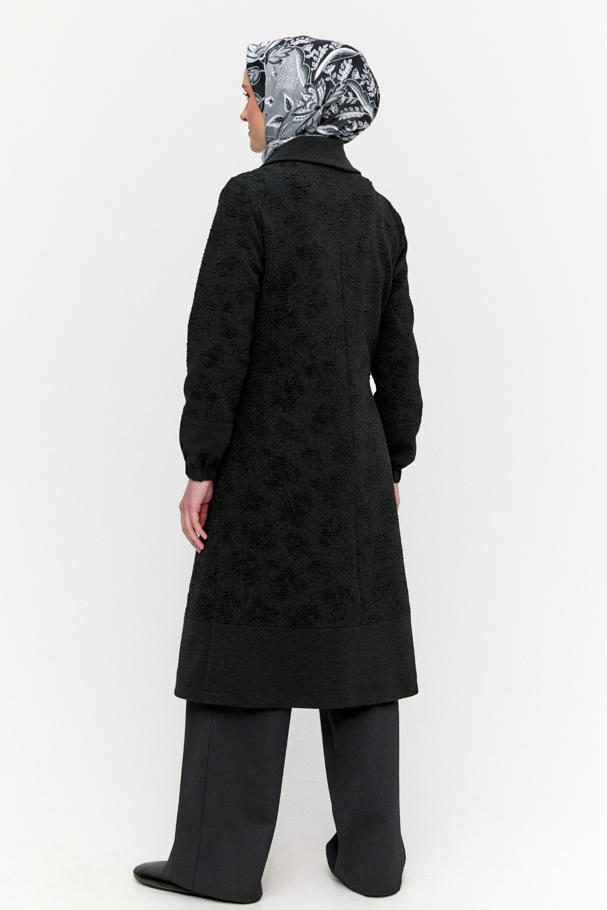 Dokulu Fermuarlı Örme Kap, Tesettür Giyim