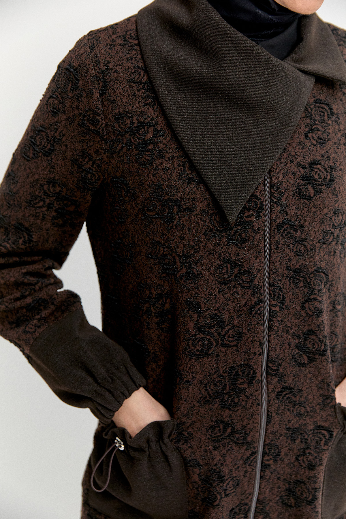 Dokulu Fermuarlı Örme Kap, Tesettür Giyim