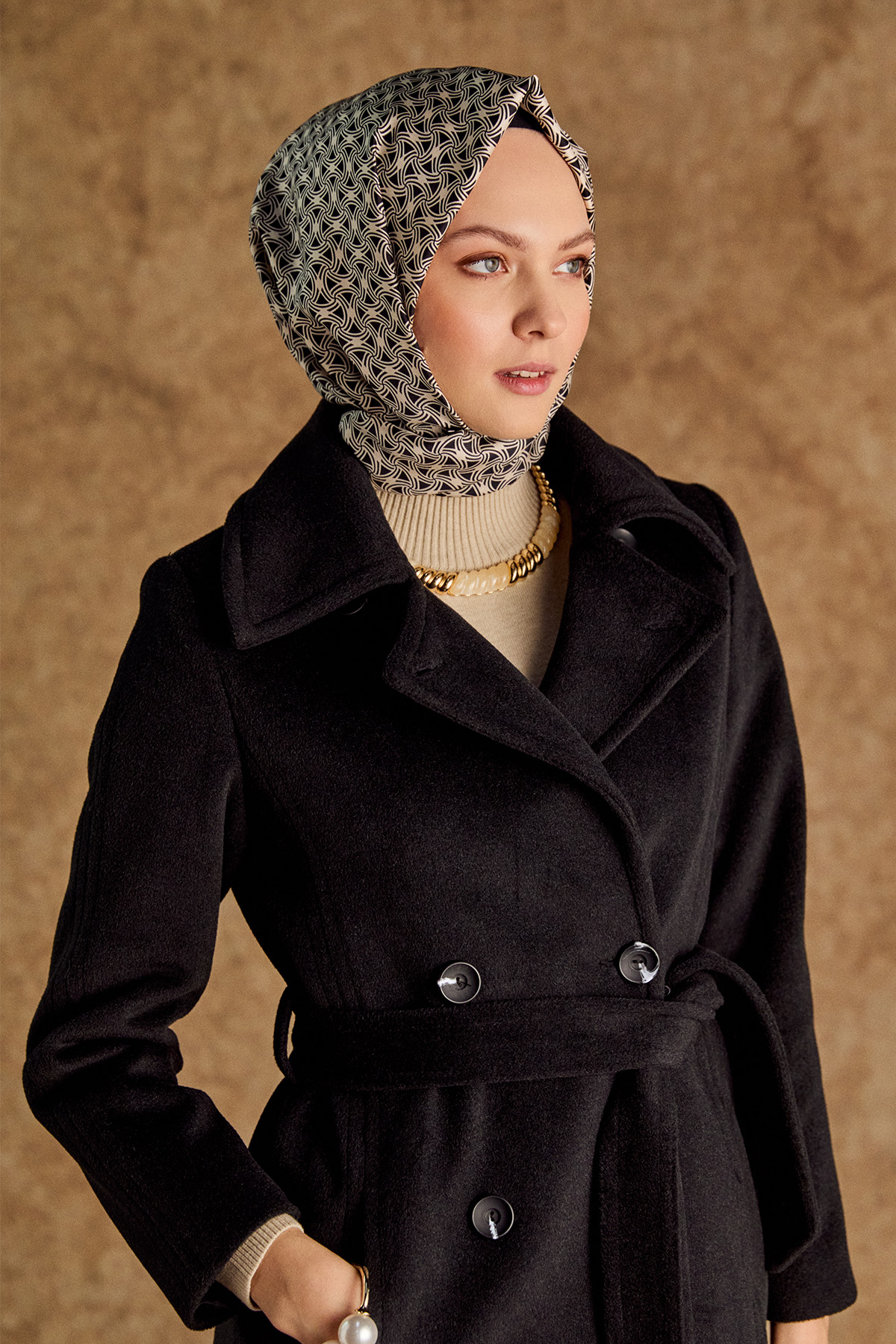 Kuşaklı Kruvaze Kaşe Kaban