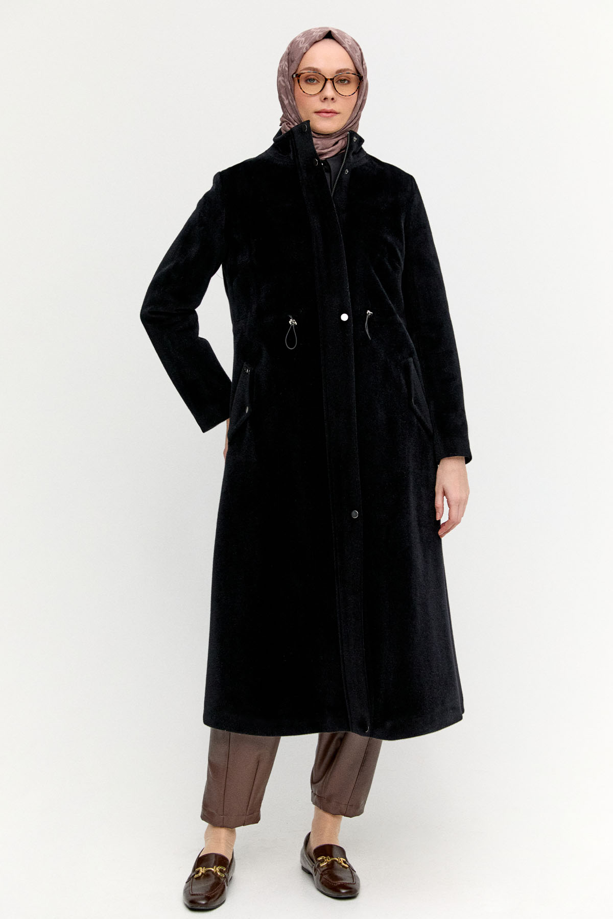 Stoperli Fermuarlı Kaşe Kaban, Tesettür Giyim