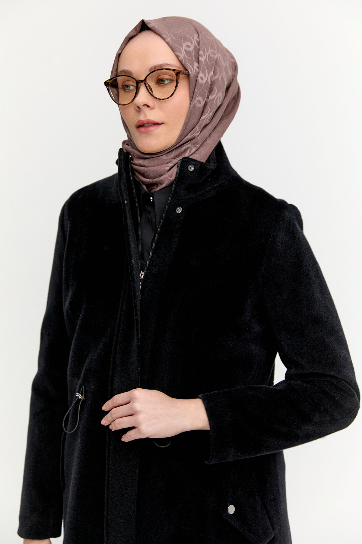 Stoperli Fermuarlı Kaşe Kaban, Tesettür Giyim