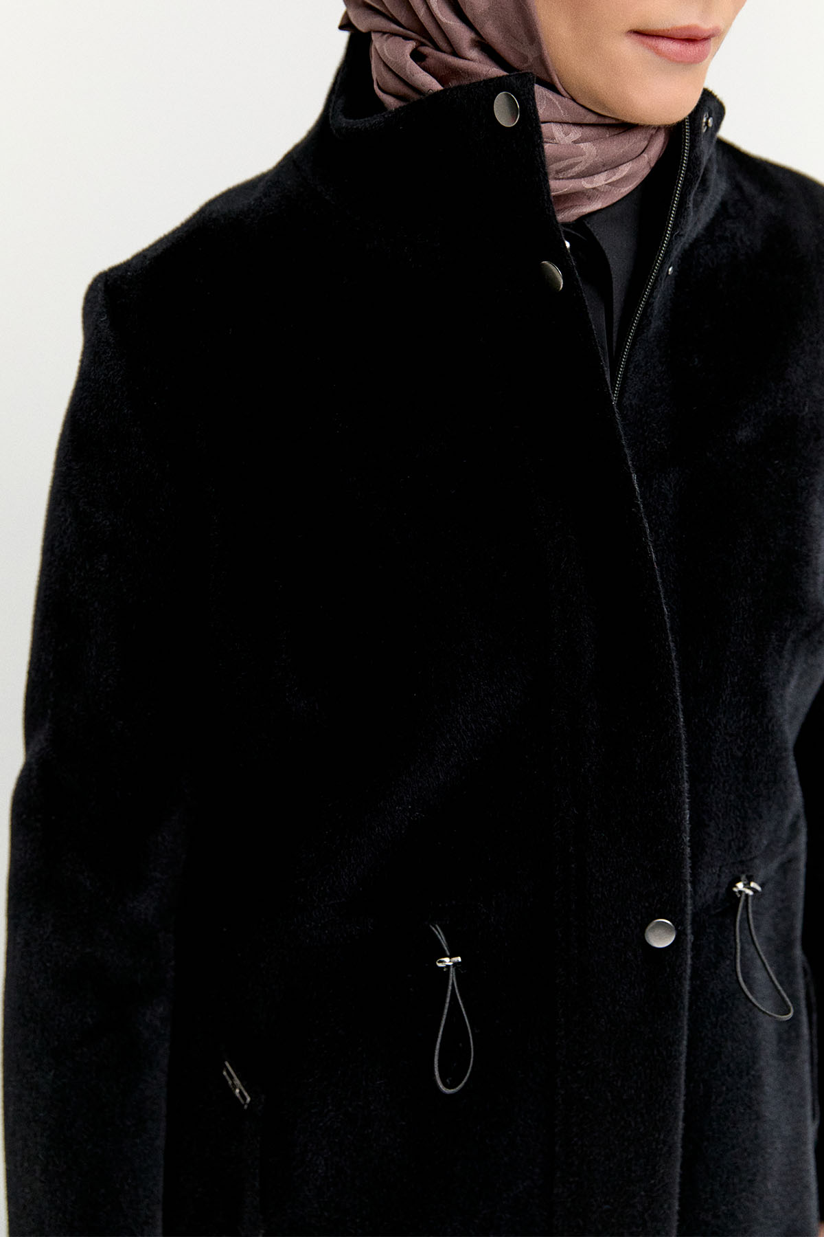 Stoperli Fermuarlı Kaşe Kaban, Tesettür Giyim