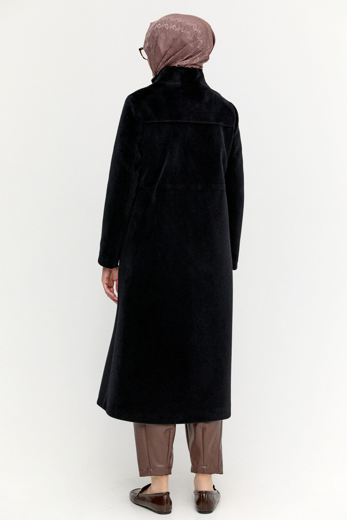 Stoperli Fermuarlı Kaşe Kaban, Tesettür Giyim