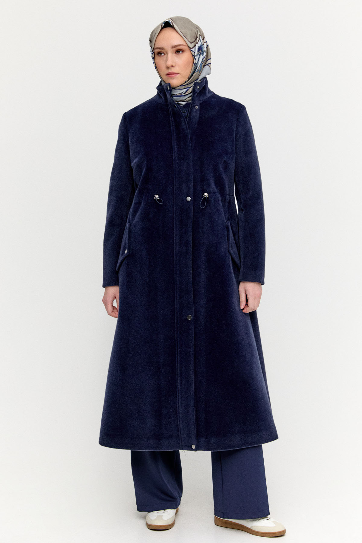 Stoperli Fermuarlı Kaşe Kaban, Tesettür Giyim