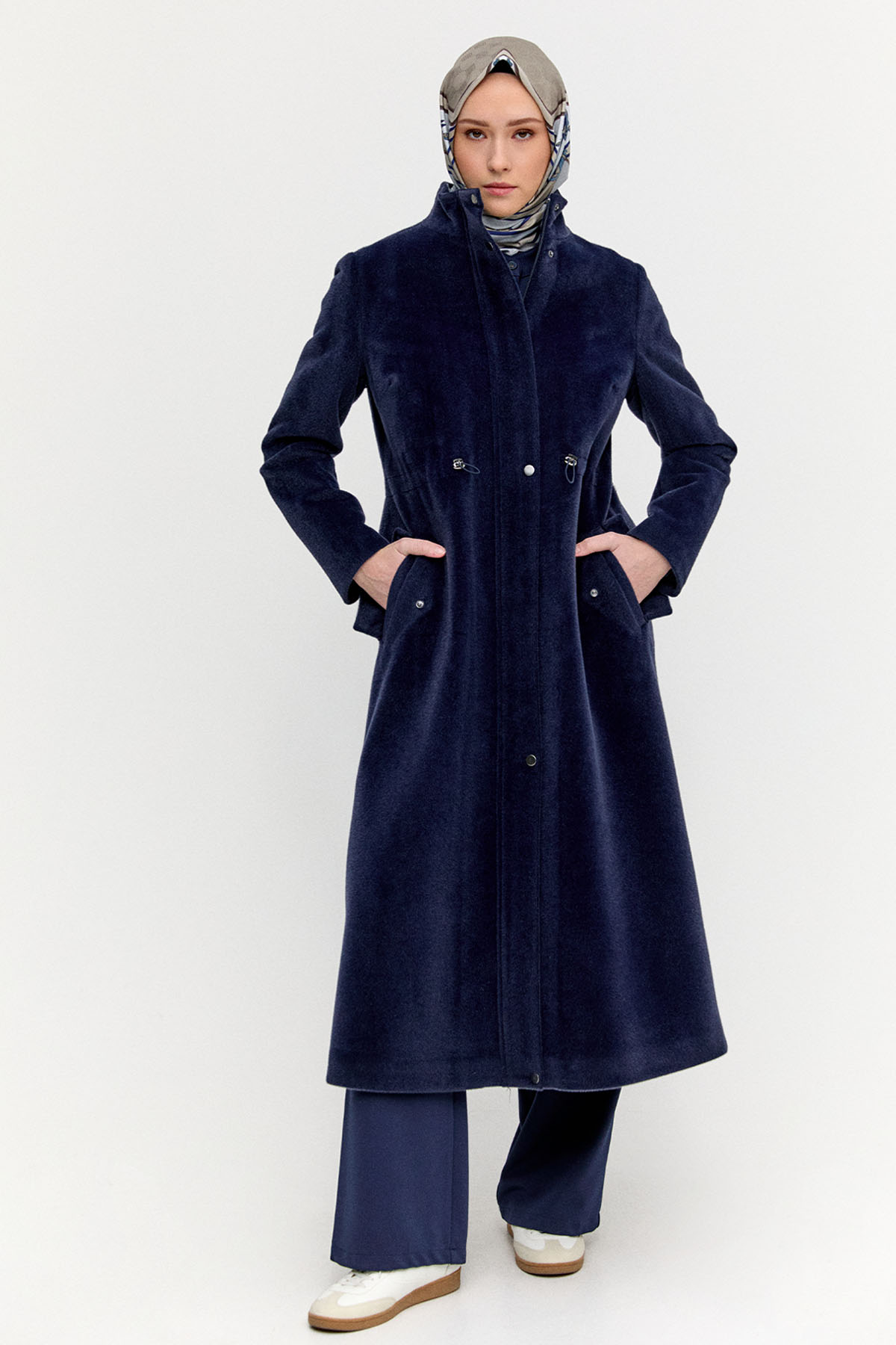 Stoperli Fermuarlı Kaşe Kaban, Tesettür Giyim