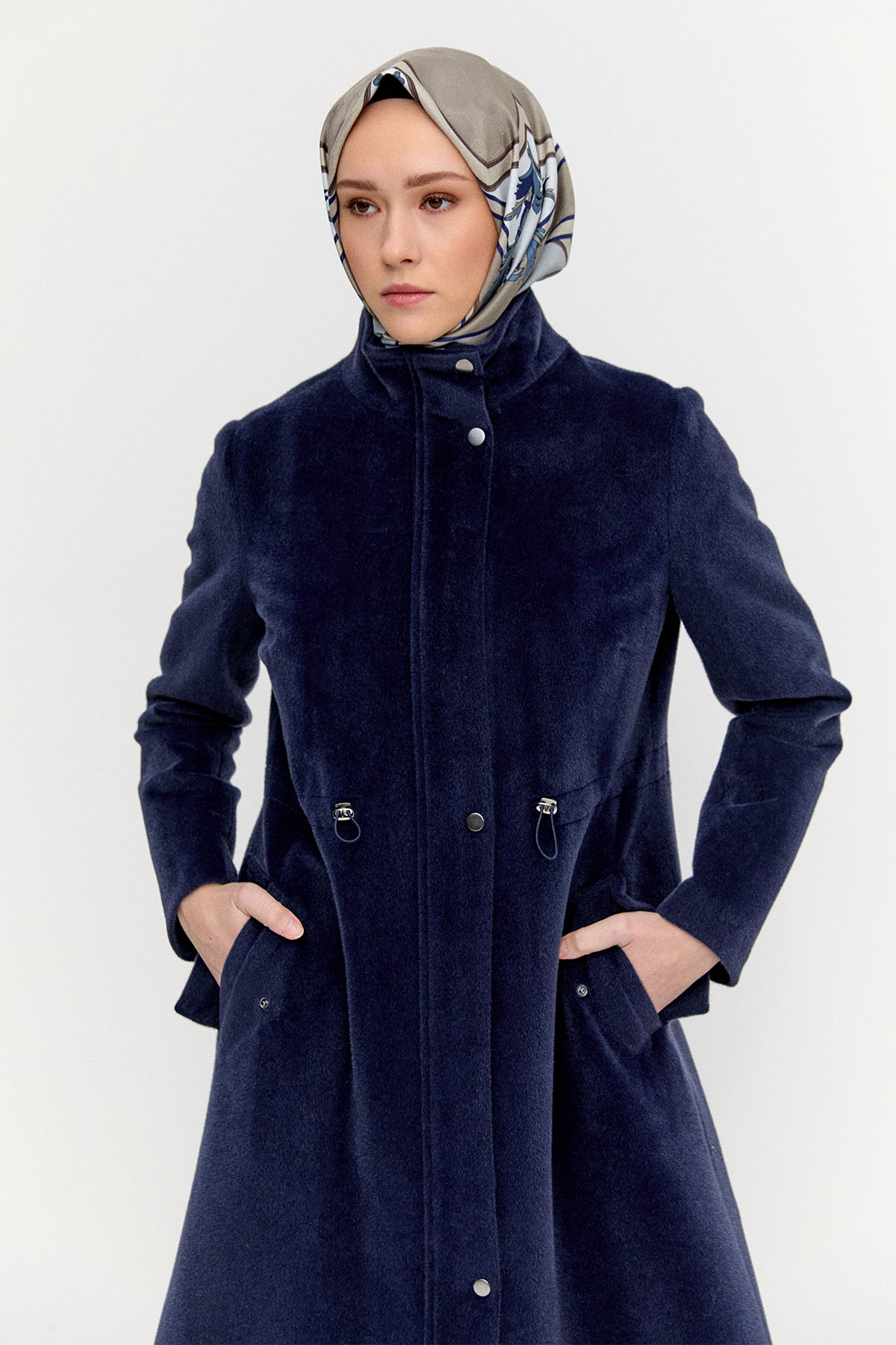 Stoperli Fermuarlı Kaşe Kaban, Tesettür Giyim