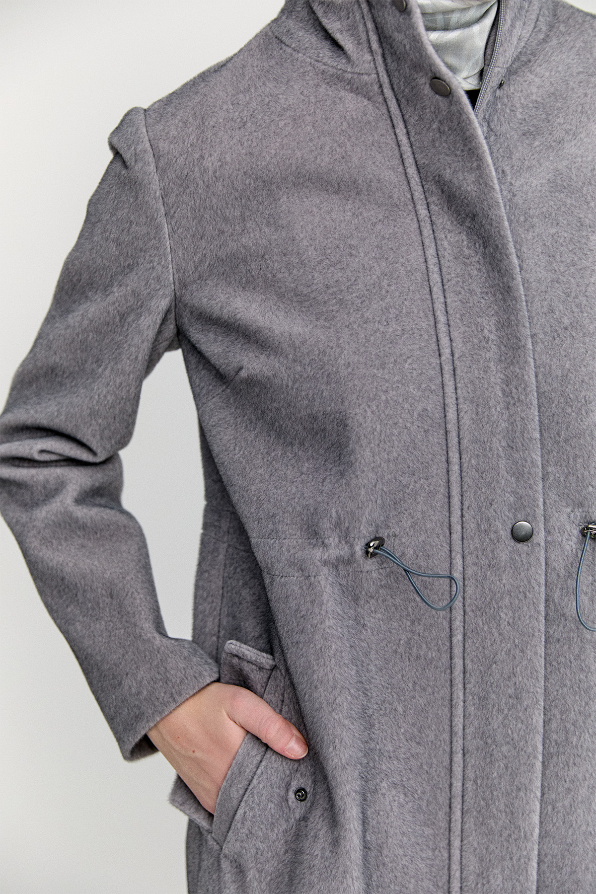 Stoperli Fermuarlı Kaşe Kaban, Tesettür Giyim