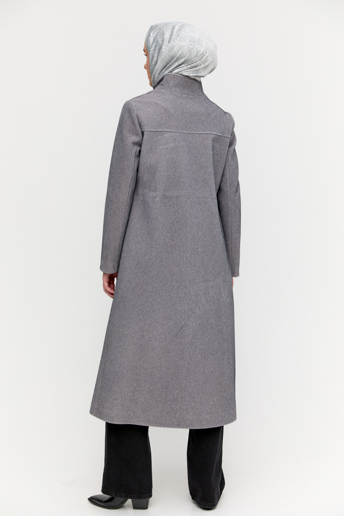 Stoperli Fermuarlı Kaşe Kaban, Tesettür Giyim