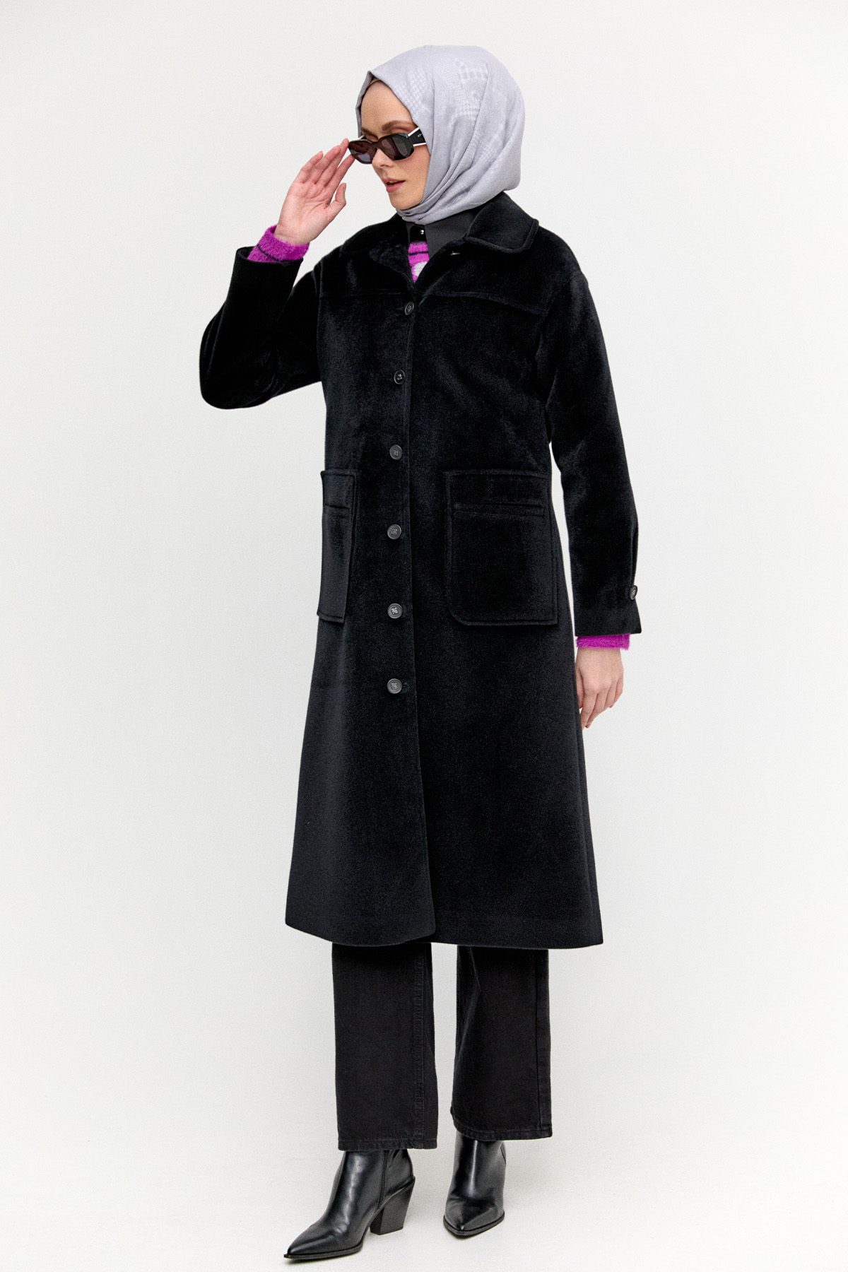 Kaşe Bebe Yaka Kaban, Tesettür Giyim