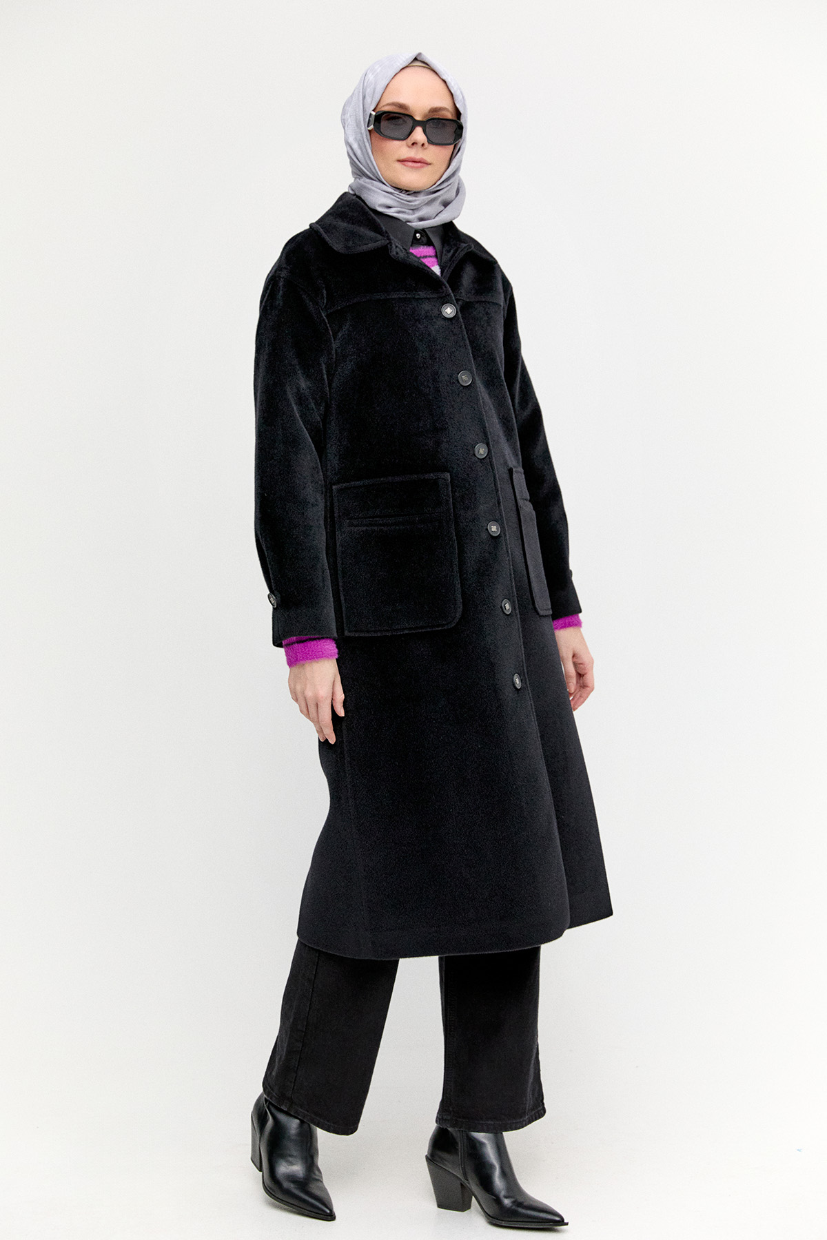 Kaşe Bebe Yaka Kaban, Tesettür Giyim