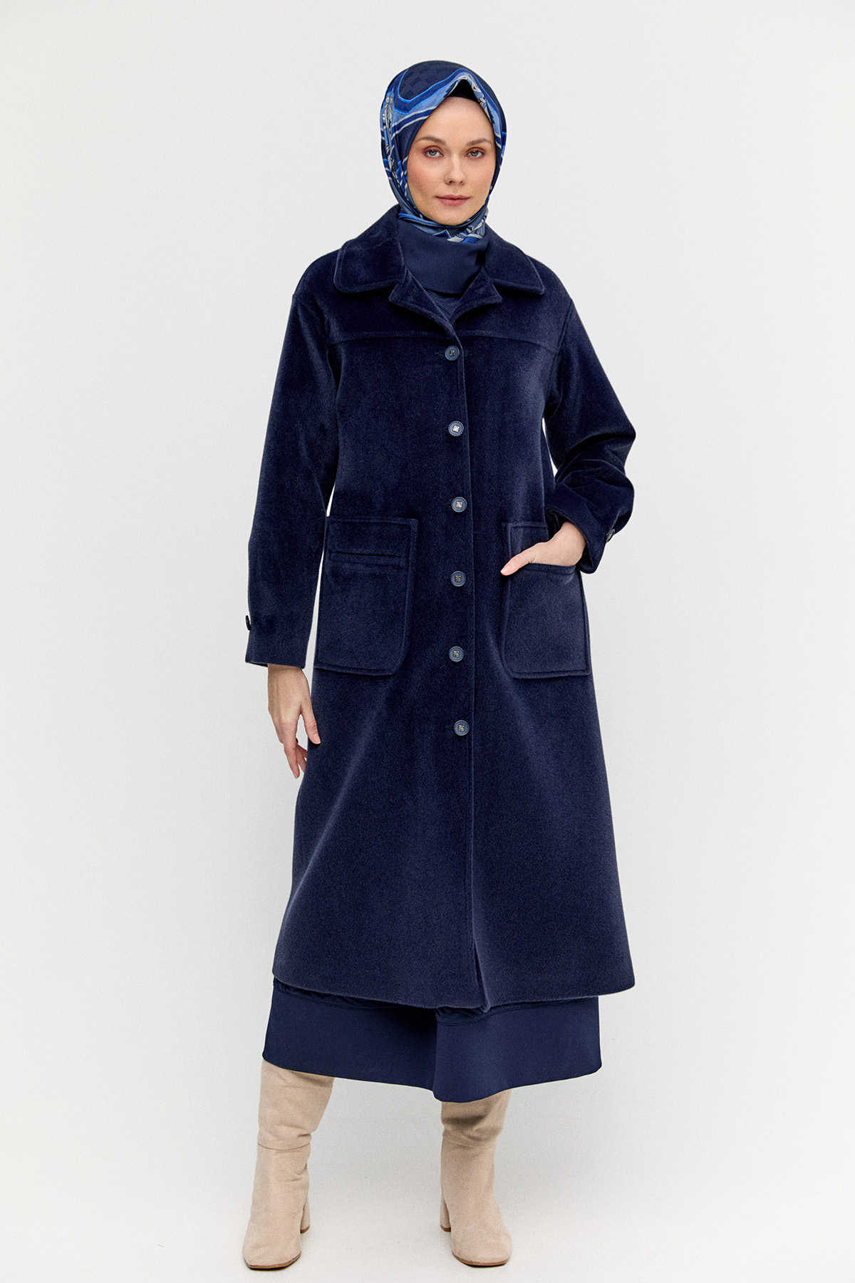 Kaşe Bebe Yaka Kaban, Tesettür Giyim