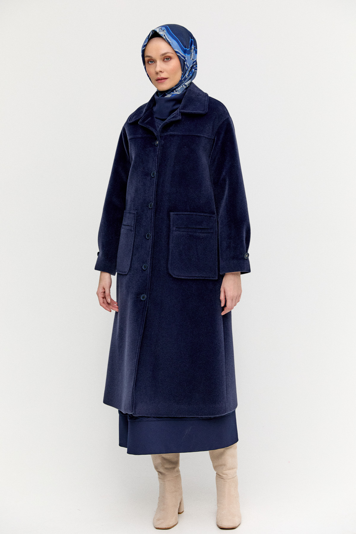 Kaşe Bebe Yaka Kaban, Tesettür Giyim