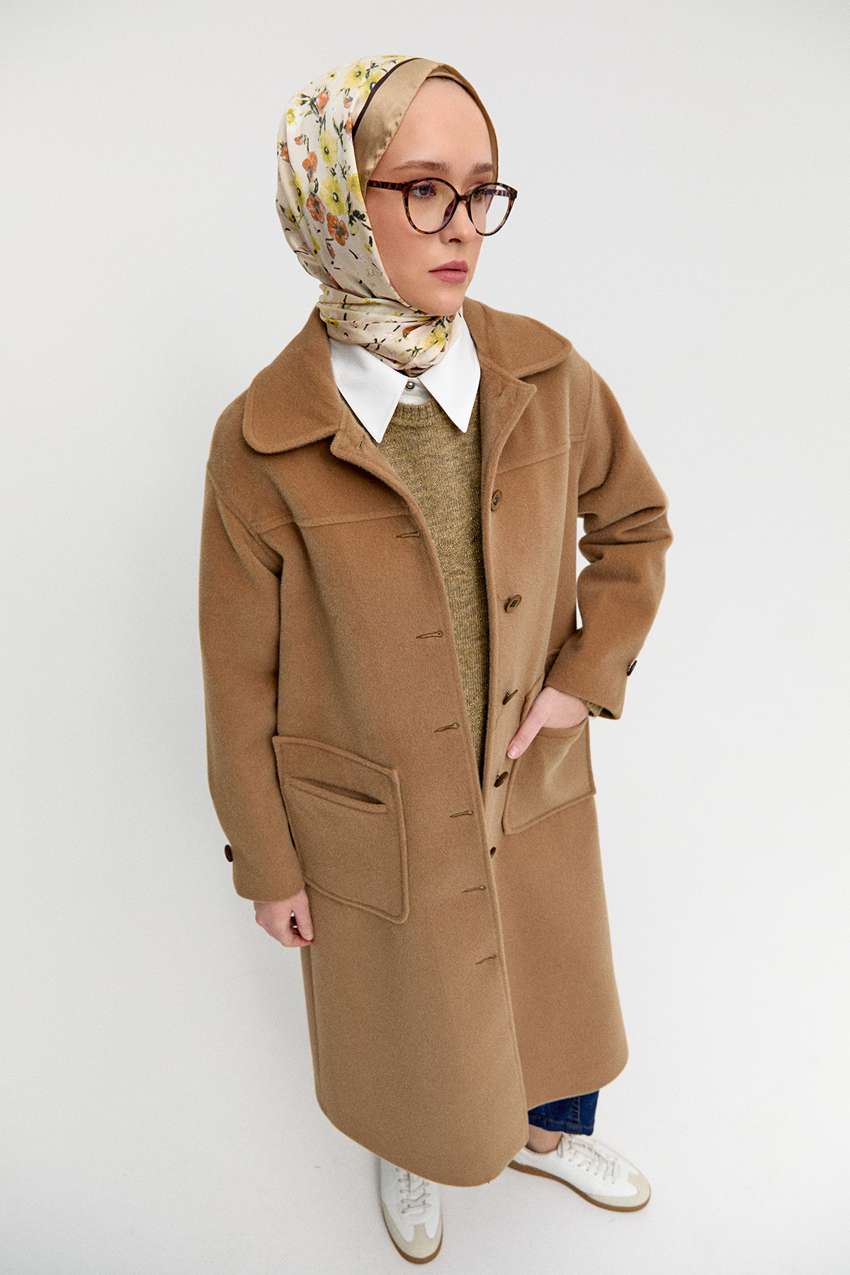 Kaşe Bebe Yaka Kaban, Tesettür Giyim