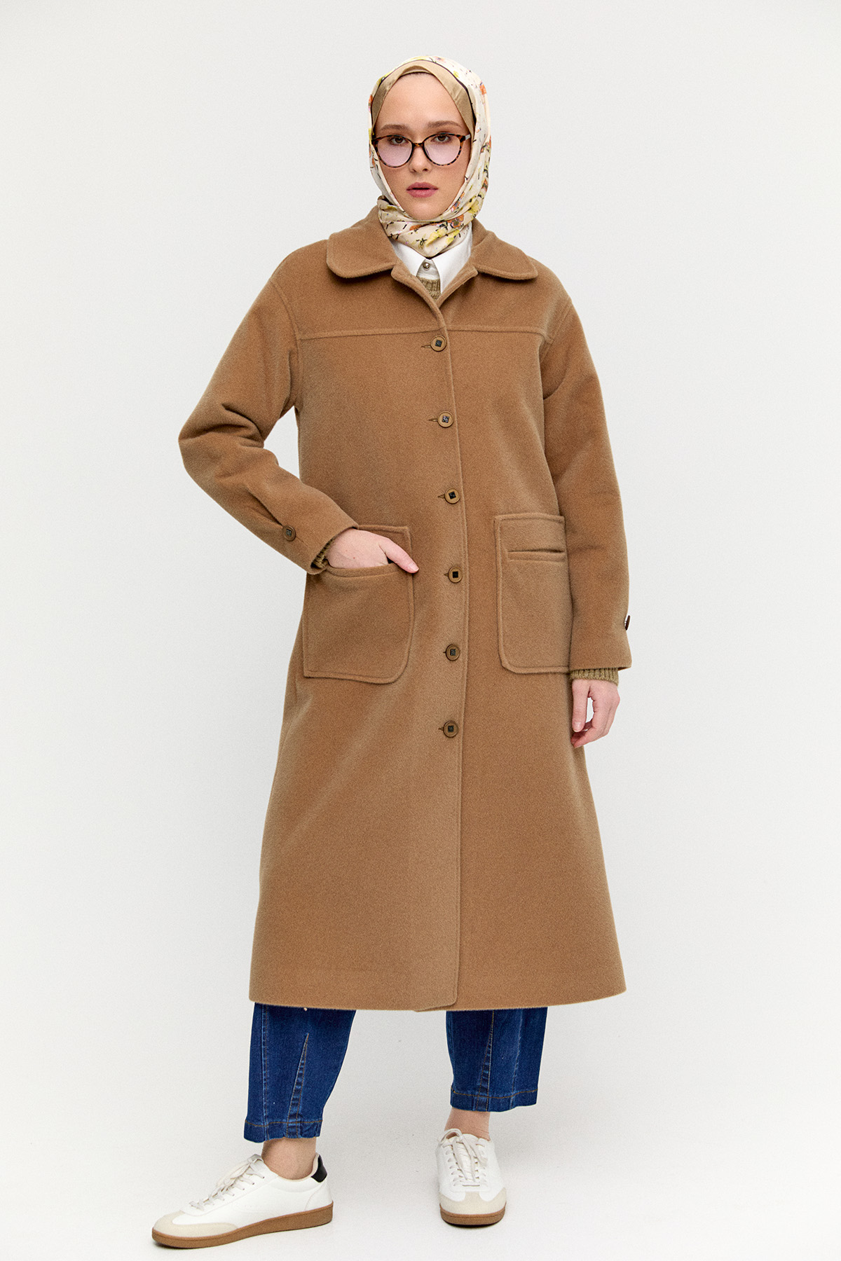 Kaşe Bebe Yaka Kaban, Tesettür Giyim