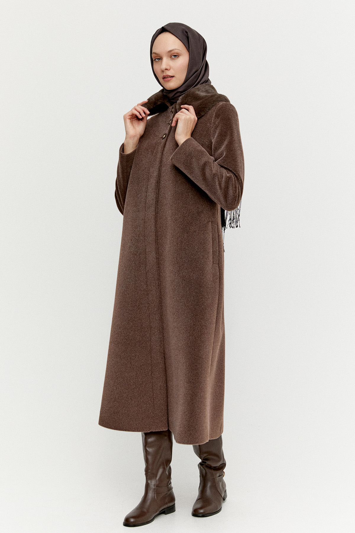 Çıkarılabilir Kürklü Kaşe Kaban