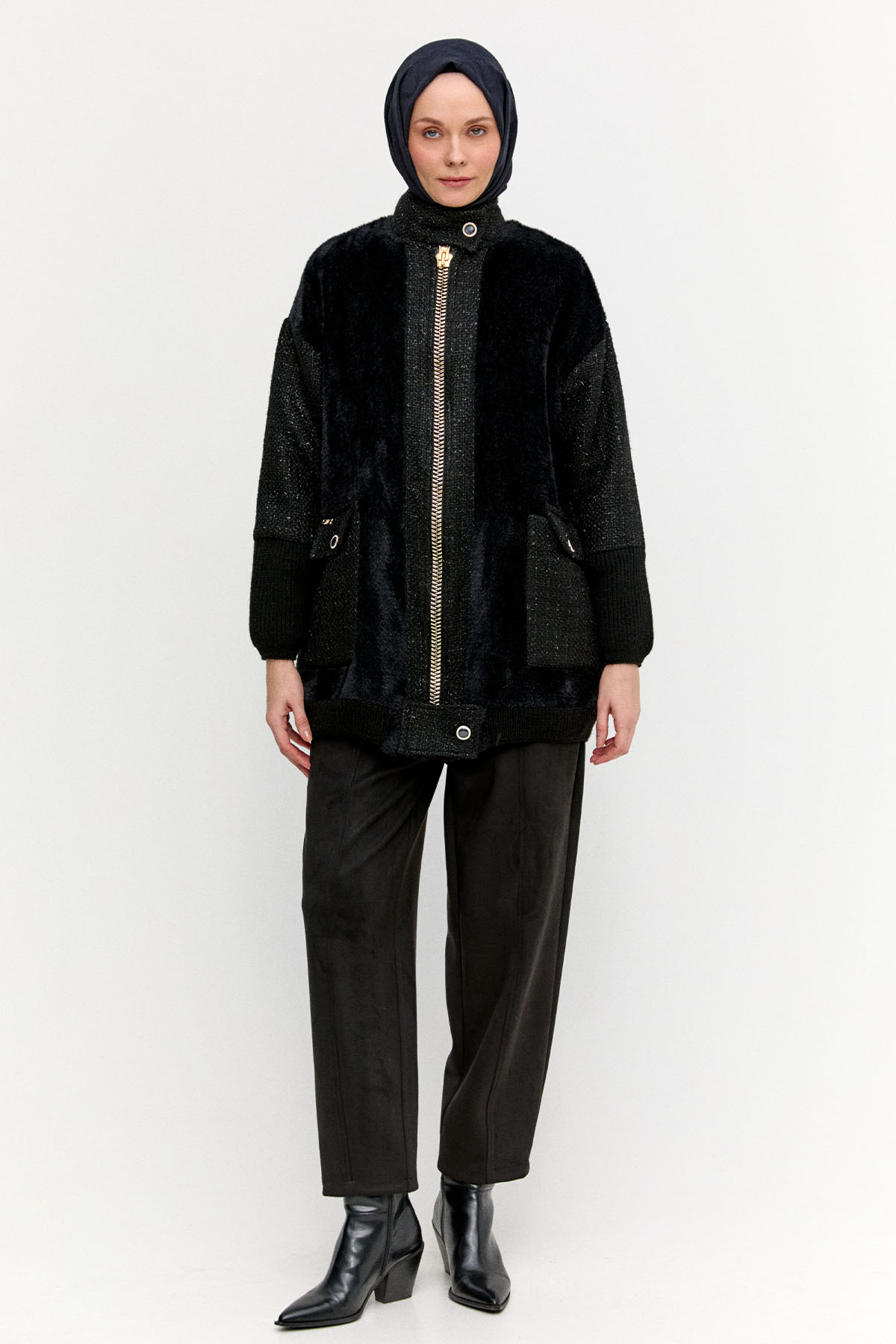 Yüksek Yakalı Oversize Kaban, Tesettür Giyim