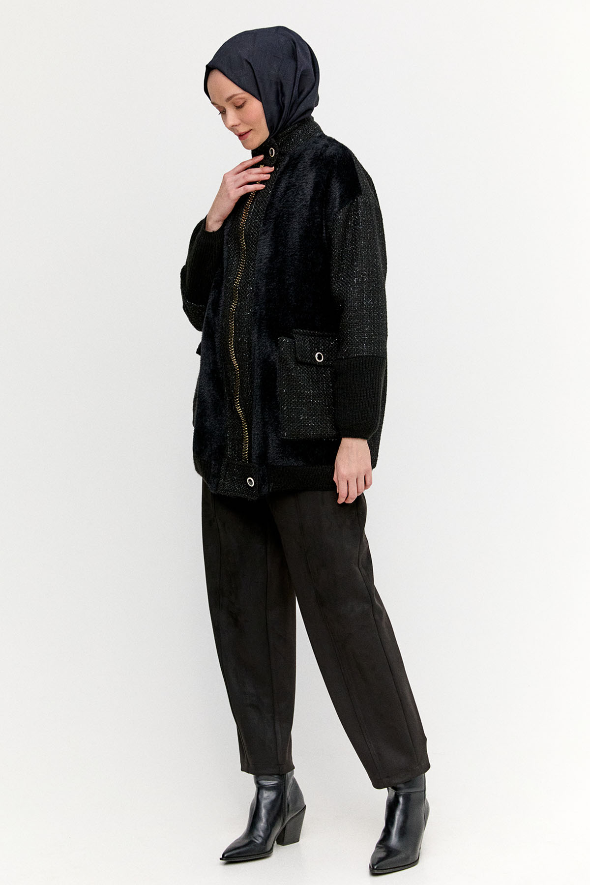 Yüksek Yakalı Oversize Kaban, Tesettür Giyim