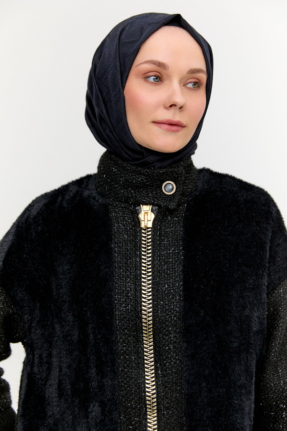 Yüksek Yakalı Oversize Kaban, Tesettür Giyim