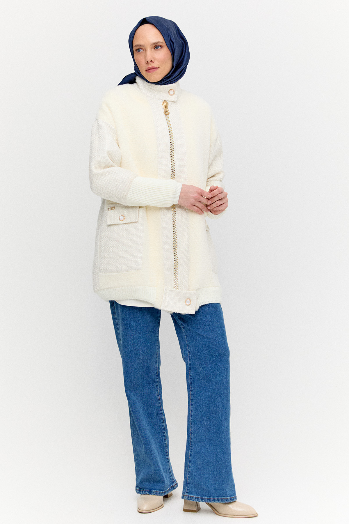 Yüksek Yakalı Oversize Kaban, Tesettür Giyim