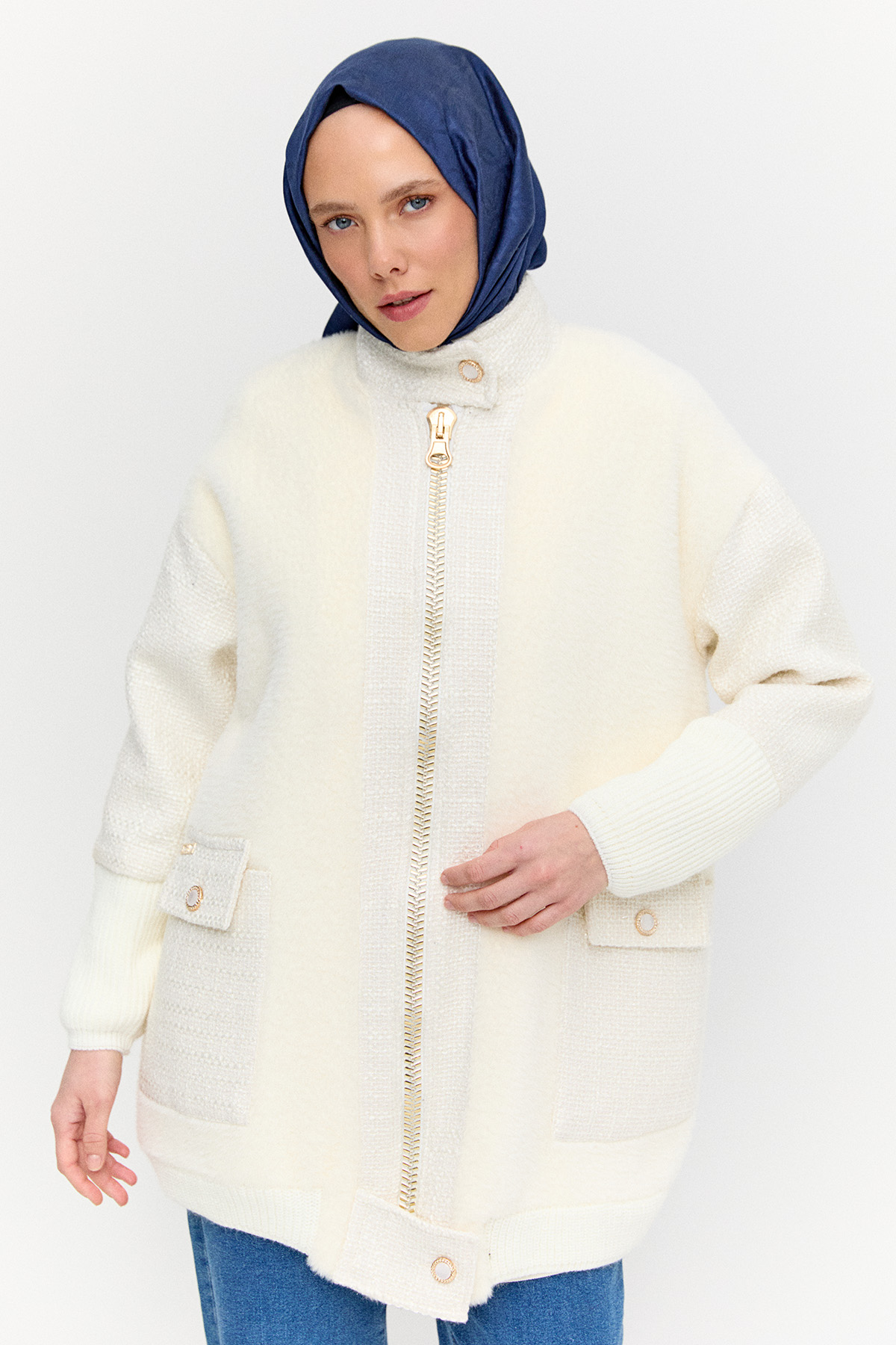 Yüksek Yakalı Oversize Kaban, Tesettür Giyim